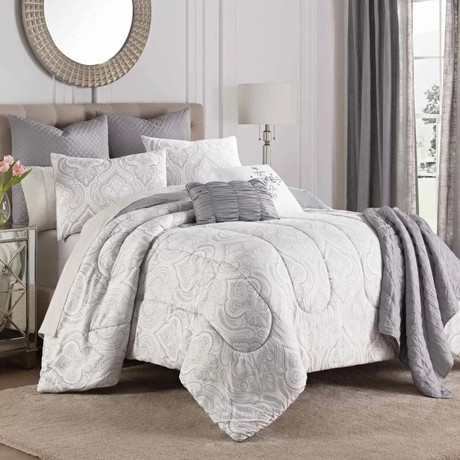 Martex Aria 8-Piece Comforter Set - Full/Queen Bedding Collection with Soft Microfiber, Stylish Home Decor