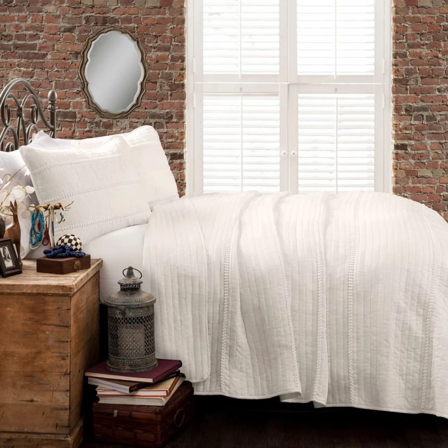 Lush Decor 3-Piece Pom Pom Stripe Quilt Set - Best Selling Bedding Collection