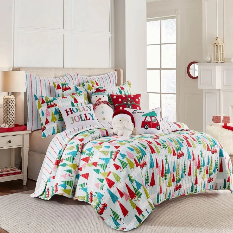 "Levtex Merry & Bright Holly Jolly Christmas Quilt Set - Festive Holiday Bedding"
