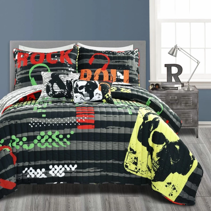 Lush Decor Reversible Rock N Roll 5-Piece Quilt Set - Affordable & Stylish Bedding Collection
