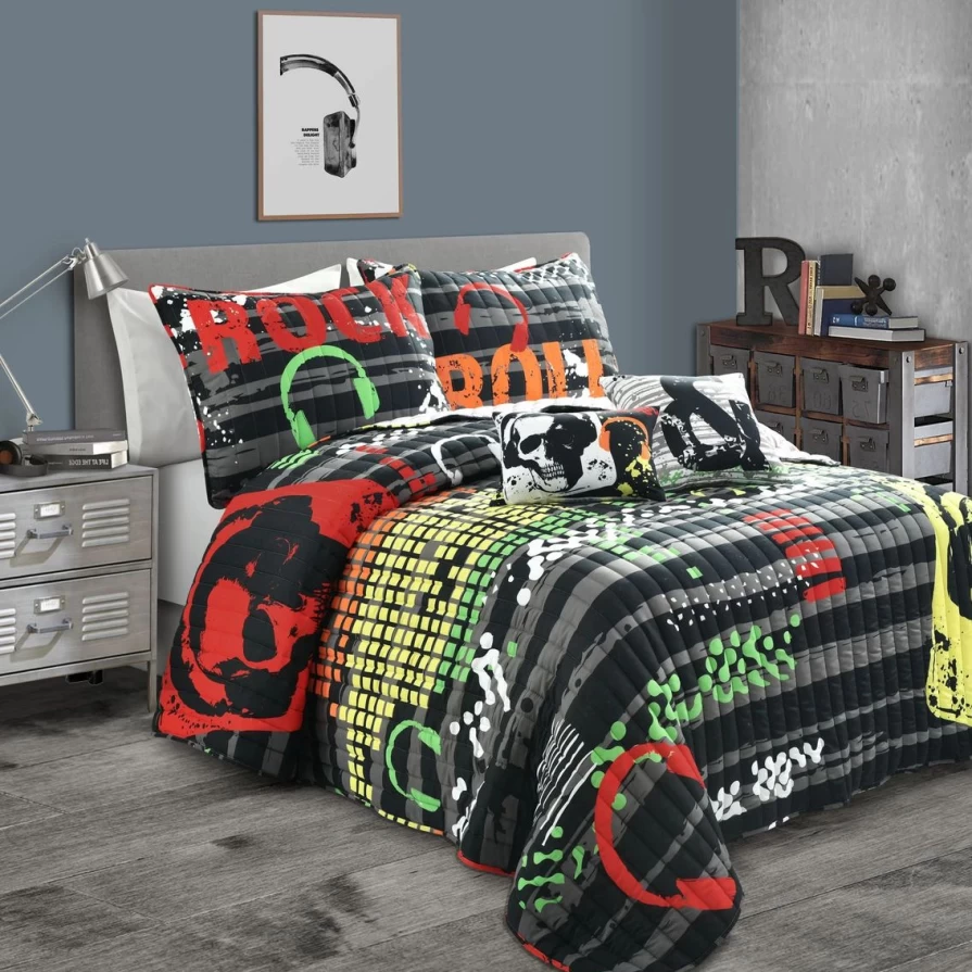Lush Decor Reversible Rock N Roll 5-Piece Quilt Set - Affordable & Stylish Bedding Collection