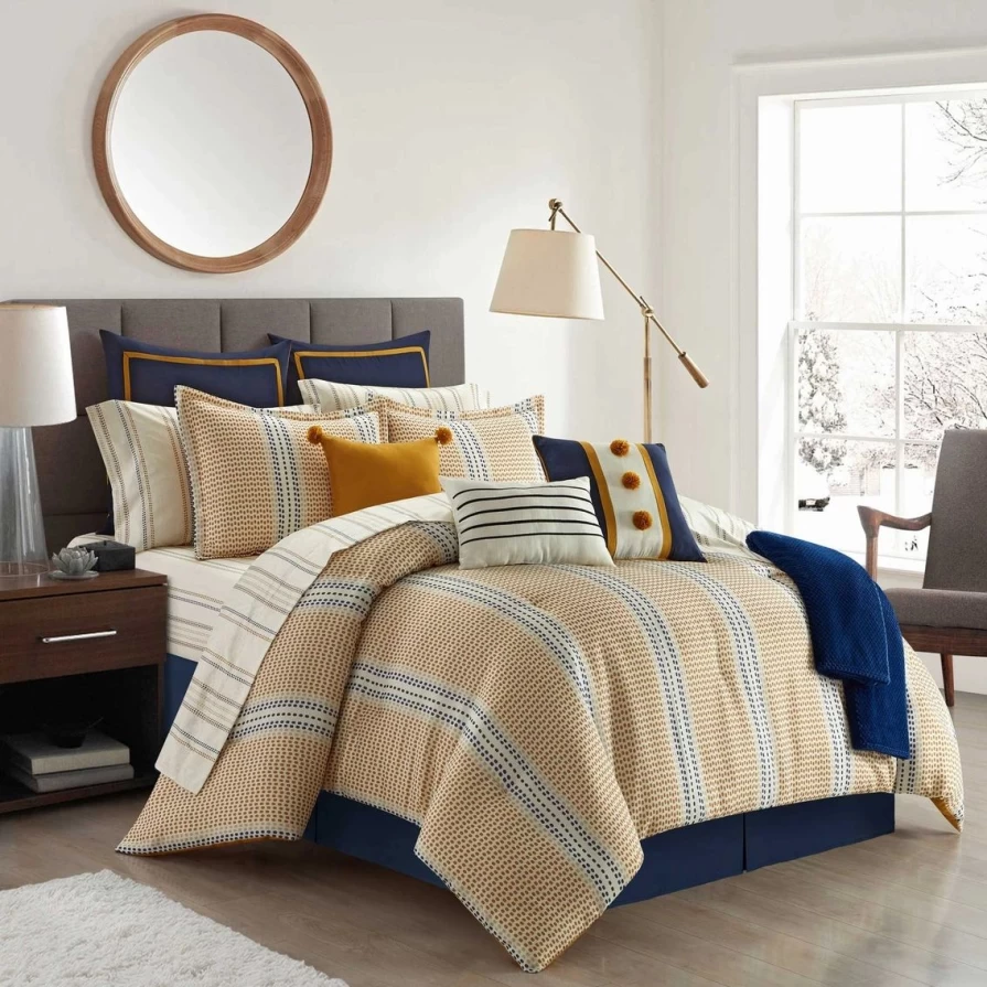 "14-Piece Yellow Striped Comforter Set - Grand Avenue Sariyah Collection"