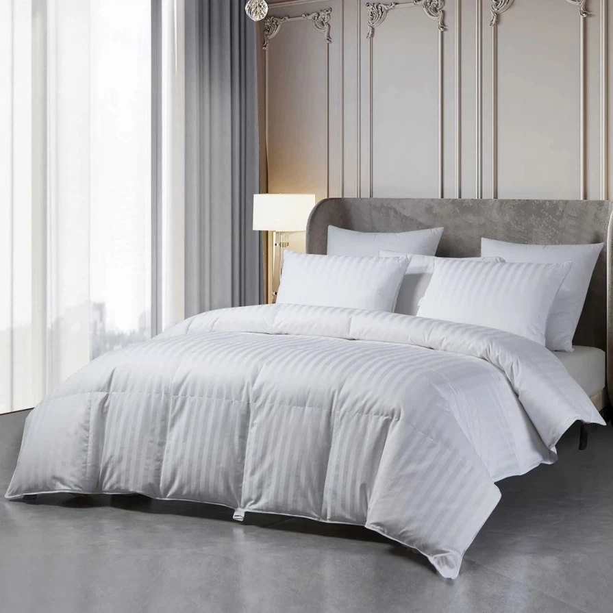 Premium Beautyrest 500TC Damask Stripe Comforter - US Grown Cotton & Hungarian Goose Down for Ultimate Comfort