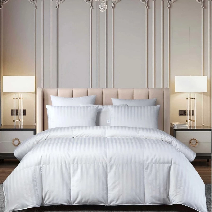 Premium Beautyrest 500TC Damask Stripe Comforter - US Grown Cotton & Hungarian Goose Down for Ultimate Comfort