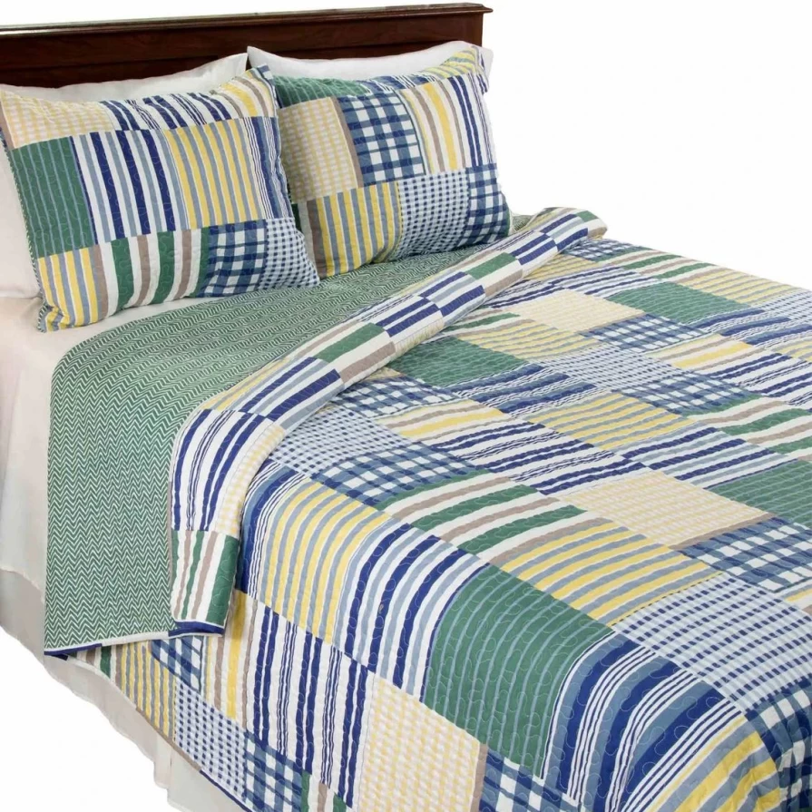 Luxury Lynsey Quilt Set in Blues, Greens & Yellow - Premium Bedding Collection
