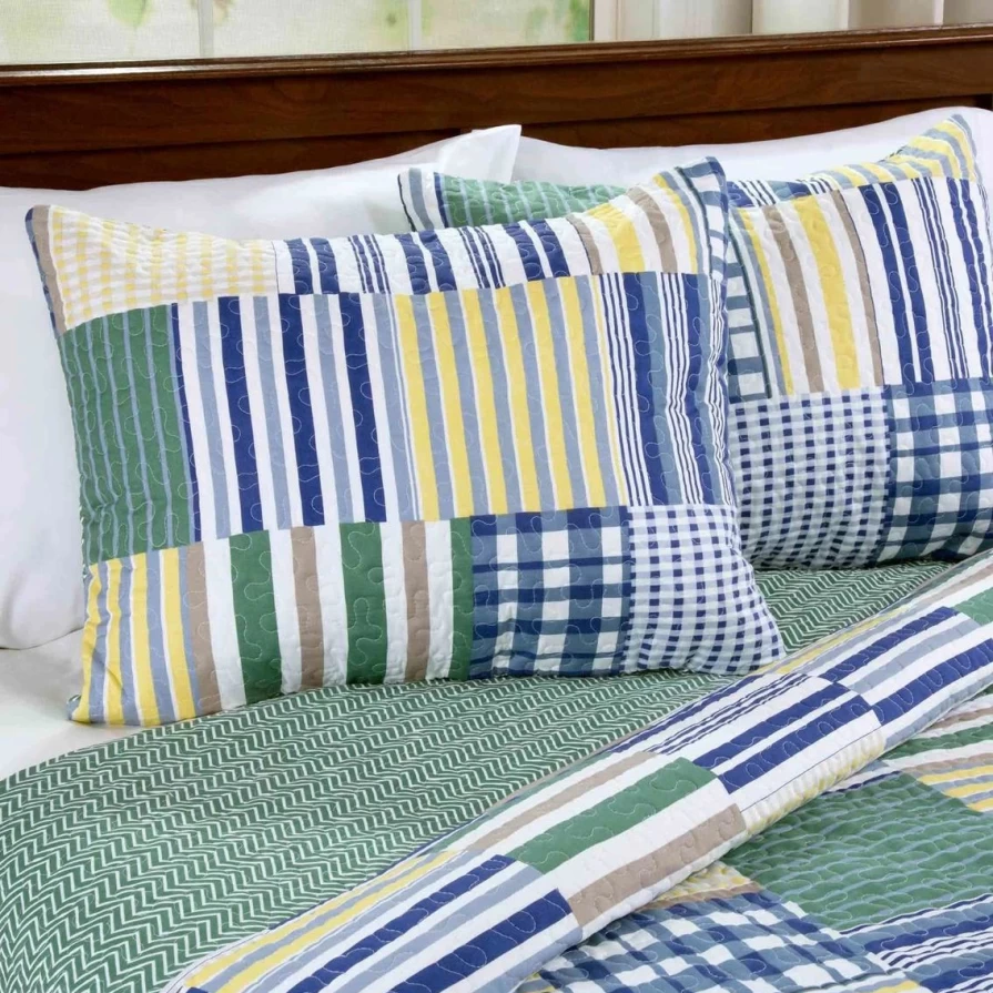 Luxury Lynsey Quilt Set in Blues, Greens & Yellow - Premium Bedding Collection