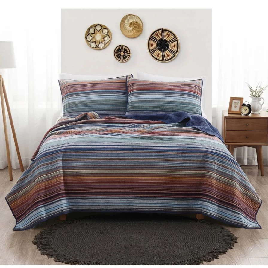 "Premium Brooklyn Loom Met Stripe Yarn-Dyed Quilt Set – Luxury Bedding Collection"