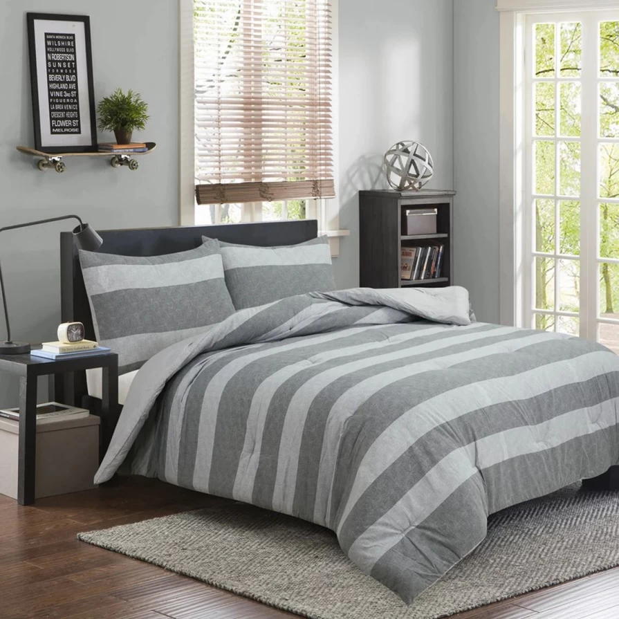 "Affordable Herringbone Stripe 3-Piece Comforter Set - Soft & Stylish Bedding"