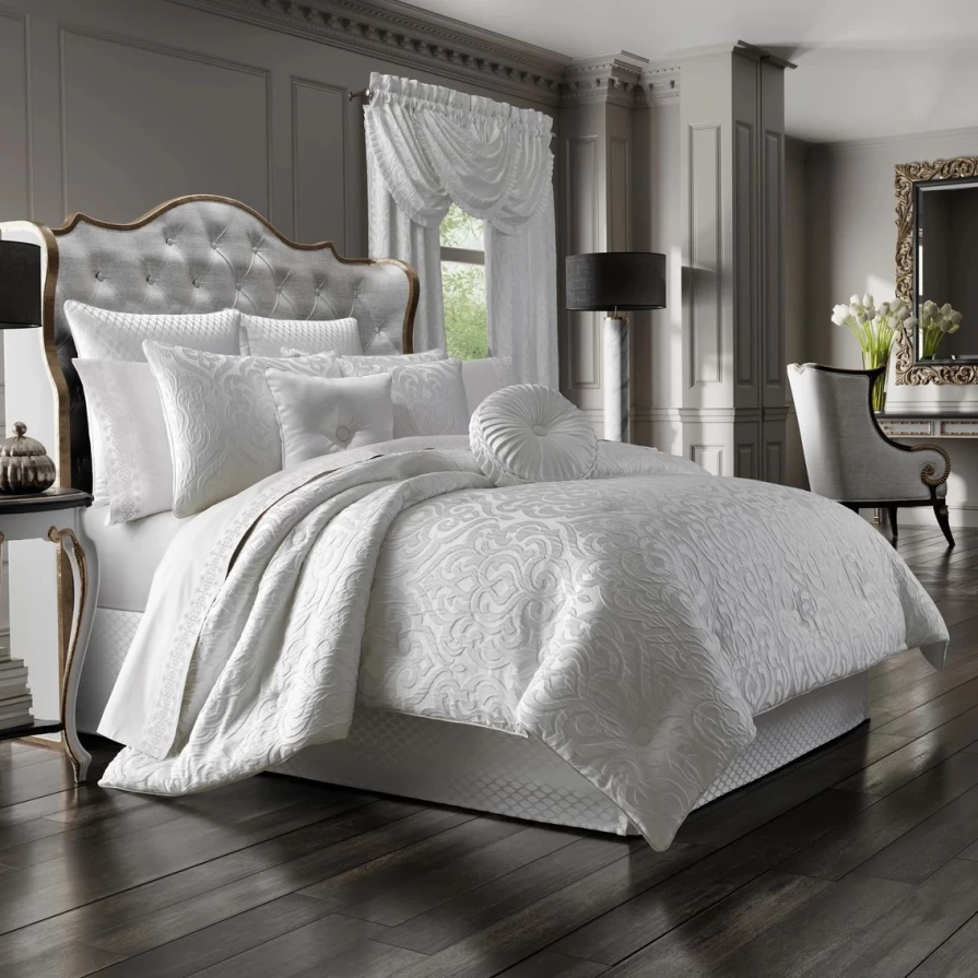 J.Queen New York Astoria 4-Piece White Comforter Set - Luxury Bedding Collection