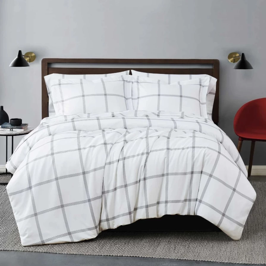 "Soft Printed Windowpane 3-Piece Duvet Cover Set – Best Reviews & Comfort"