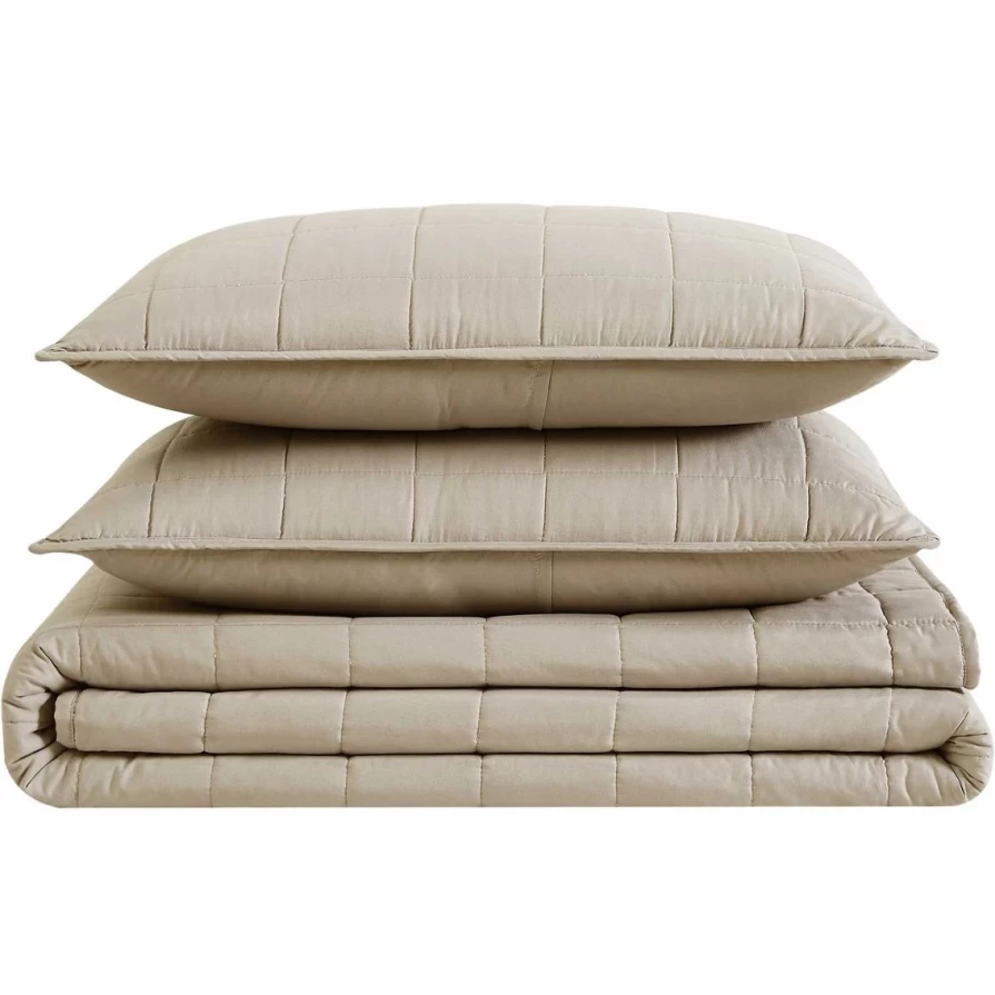 "London Fog 3-Piece Solid Color Quilt Set with Garment Wash - Best Price"