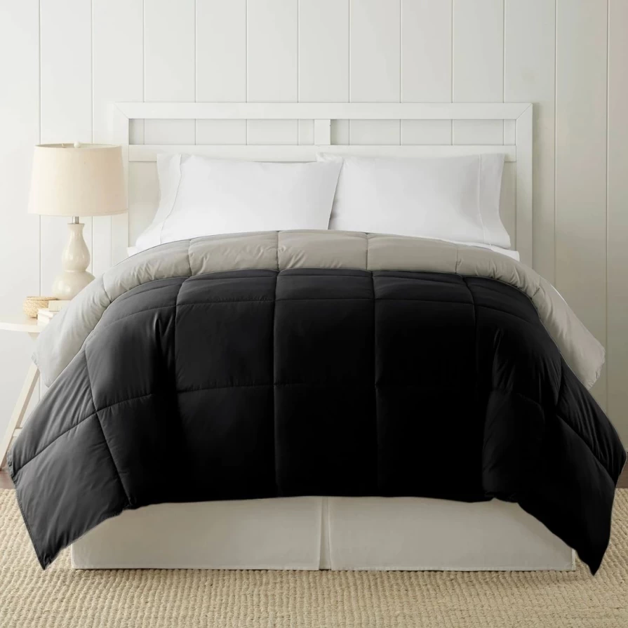 "Reversible Black Down Alternative Comforter - Lightweight & Hypoallergenic Bedding"