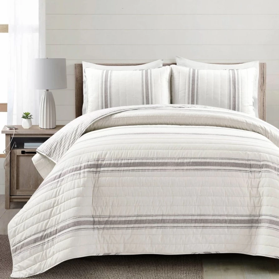 "Lush Decor Martex Reversible 3-Piece Farmhouse Stripe Cotton Quilt Set - Best Comfort & Style"