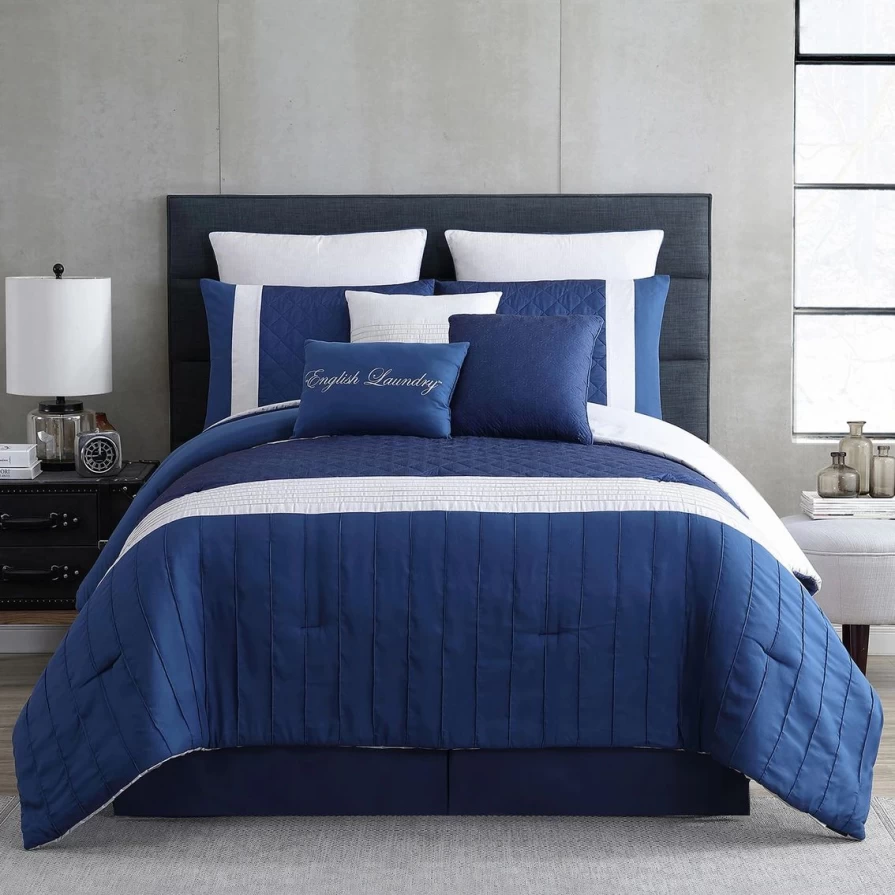 English Laundry Logan Embroidered King Size Comforter Set - Luxury Bedding Collection