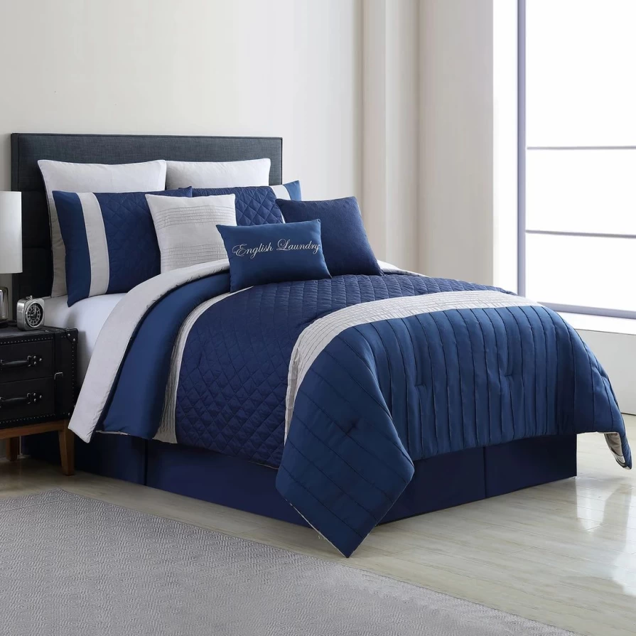 English Laundry Logan Embroidered King Size Comforter Set - Luxury Bedding Collection