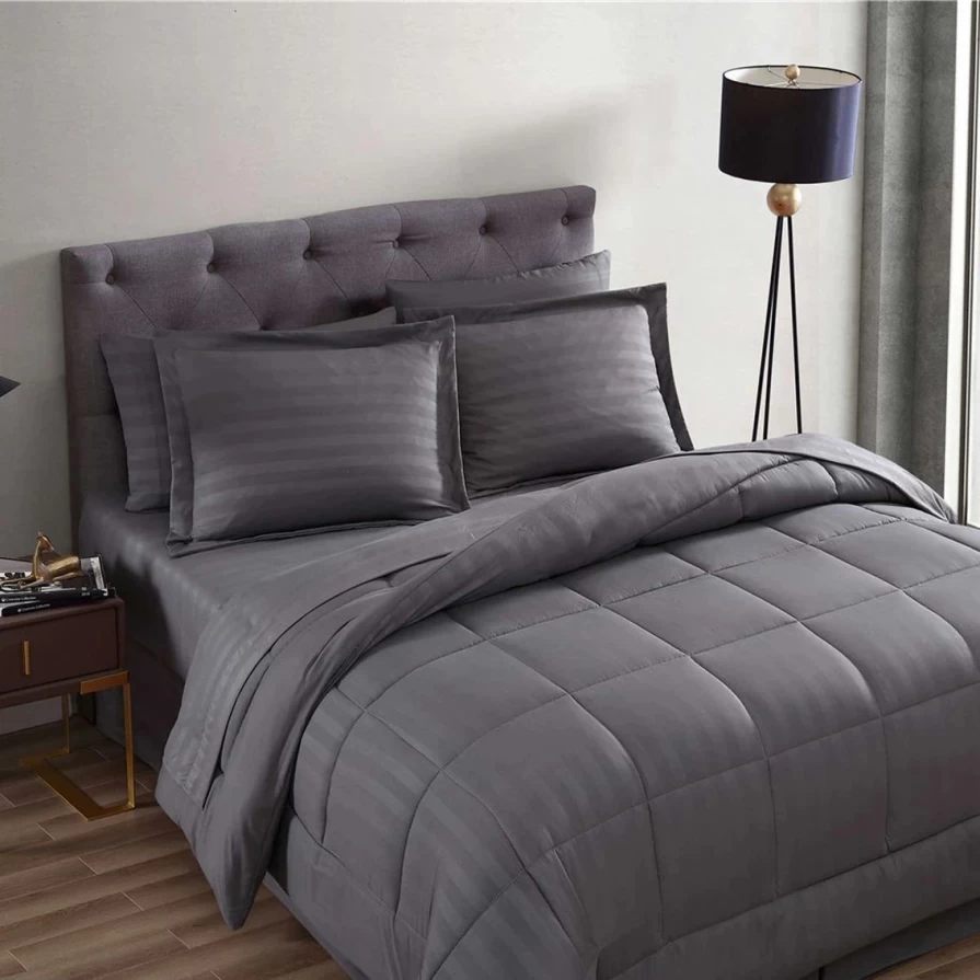 "Nesting Company 8-Piece Maple Dobby Stripe Bedding Set - Comforter, Sheets & Pillowcases"