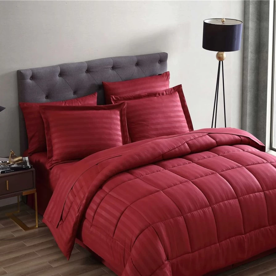 "Nesting Company 8-Piece Maple Dobby Stripe Bedding Set - Comforter, Sheets & Pillowcases"