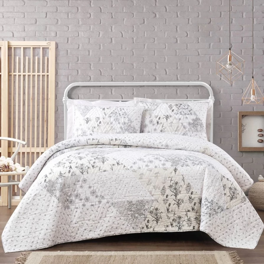 "Cottage Classics Kamala Floral 3-Piece Cotton Quilt Set - Soft Bedding Collection"