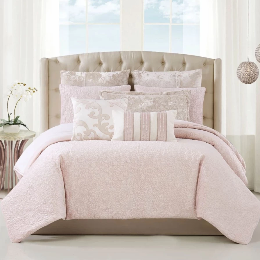 Pink Charisma Melange Quilted Velvet 3-Piece Comforter Set - Soft Luxury Bedding Collection