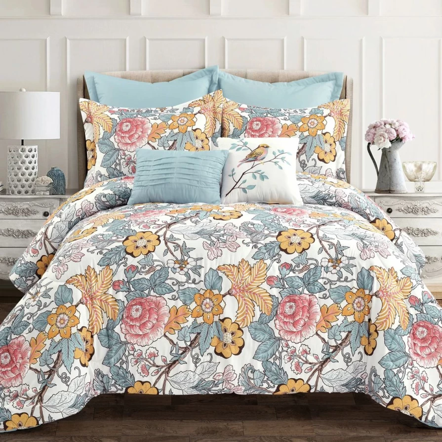 "Stylish Blue and Yellow 7-Piece Comforter Set by Lush Decor - Affordable Luxury Bedding"