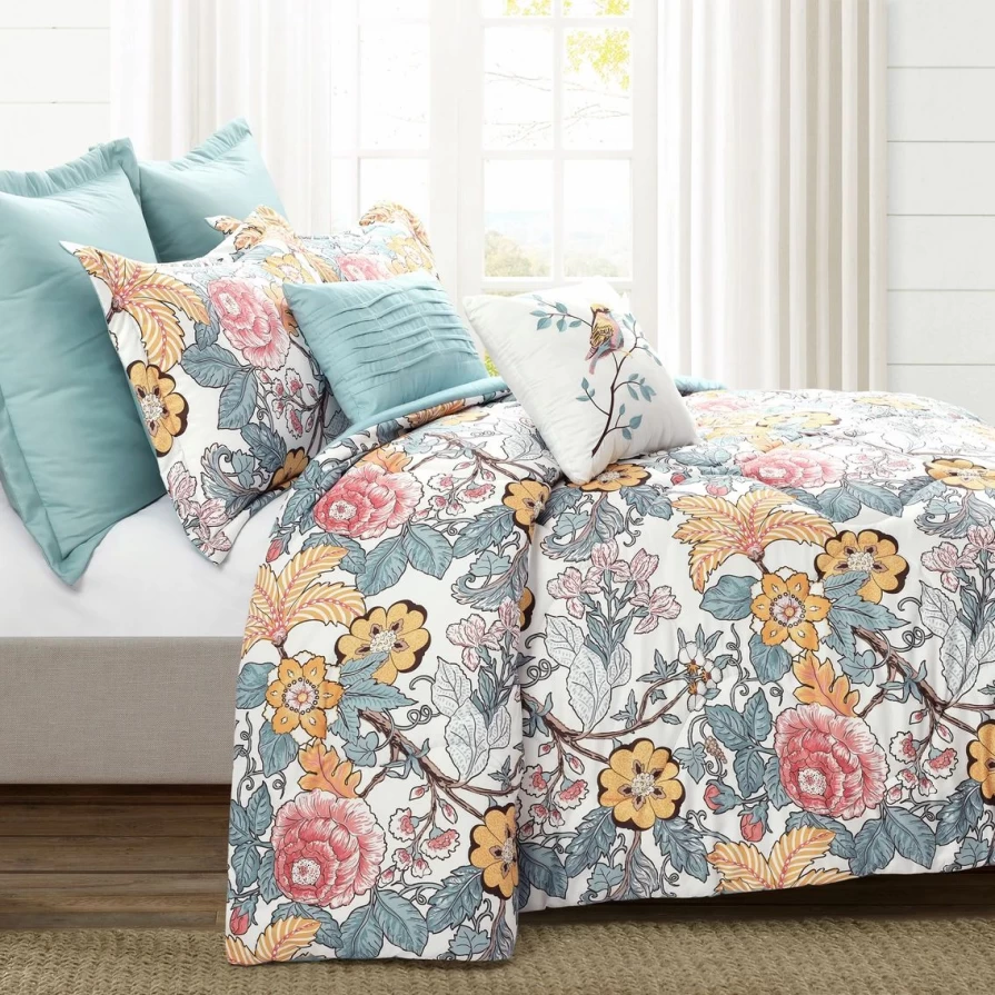 "Stylish Blue and Yellow 7-Piece Comforter Set by Lush Decor - Affordable Luxury Bedding"