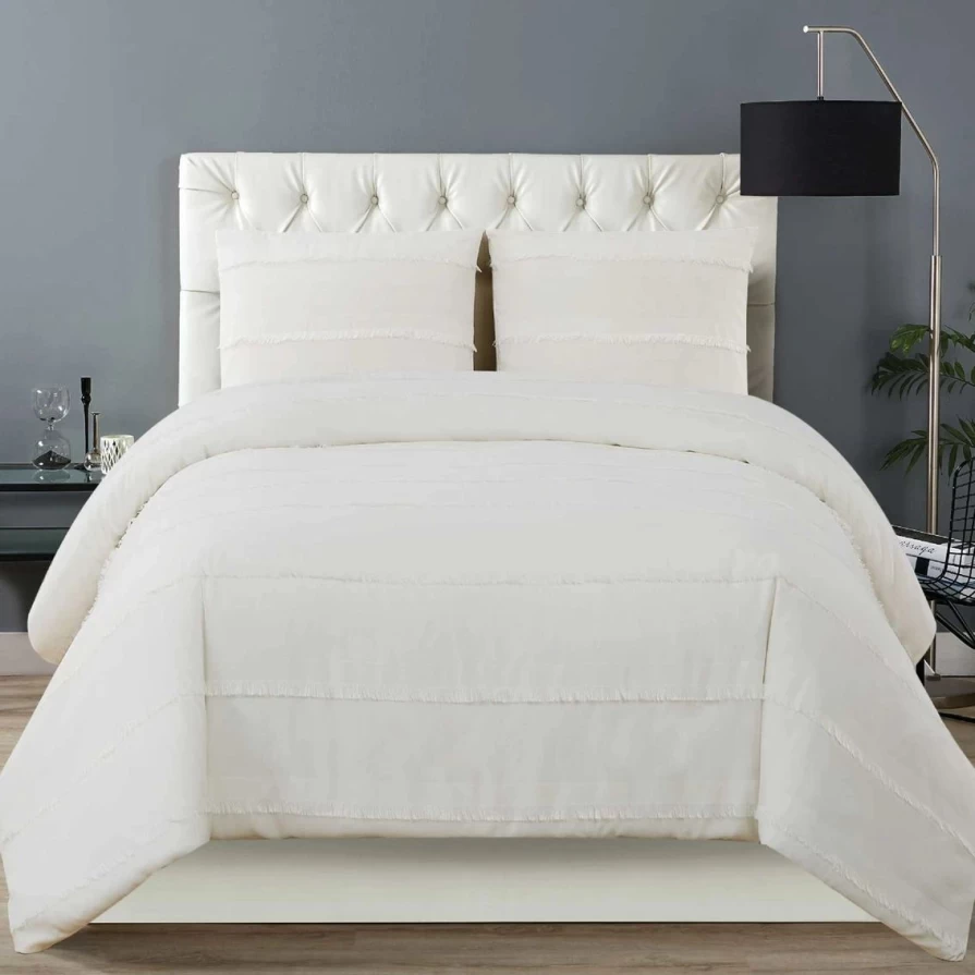 Christian Siriano Kristen Luxury 3-Piece Duvet Cover Set - Queen/King Size, Boutique Hotel Style Bedding