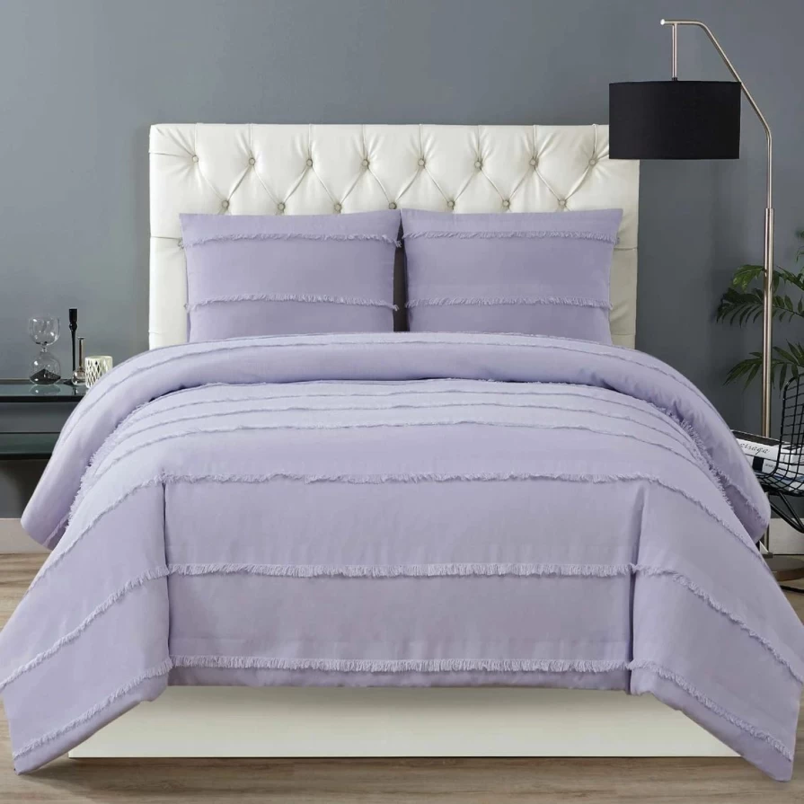 Christian Siriano Kristen Luxury 3-Piece Duvet Cover Set - Queen/King Size, Boutique Hotel Style Bedding