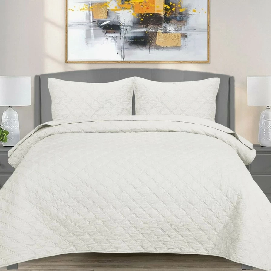100% Cotton Solid Color Quilt Bedding Set - Breathable & Soft Queen/King Size - Enviohome Luxury Bed Collection
