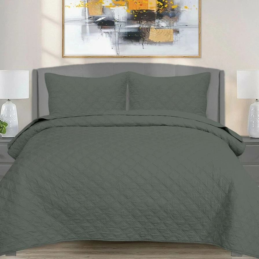 100% Cotton Solid Color Quilt Bedding Set - Breathable & Soft Queen/King Size - Enviohome Luxury Bed Collection