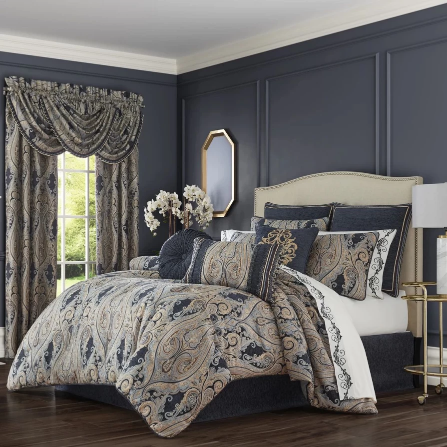 J. Queen New York Luciana 4-Piece Comforter Set in Indigo - Luxury Bedding Collection