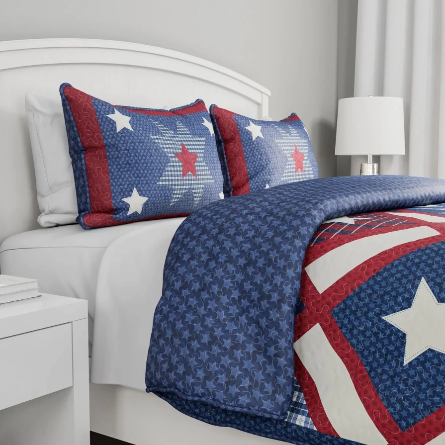 "Patriotic Americana 3-Piece Quilt Set for Home - Brand New Luxury Bedding"