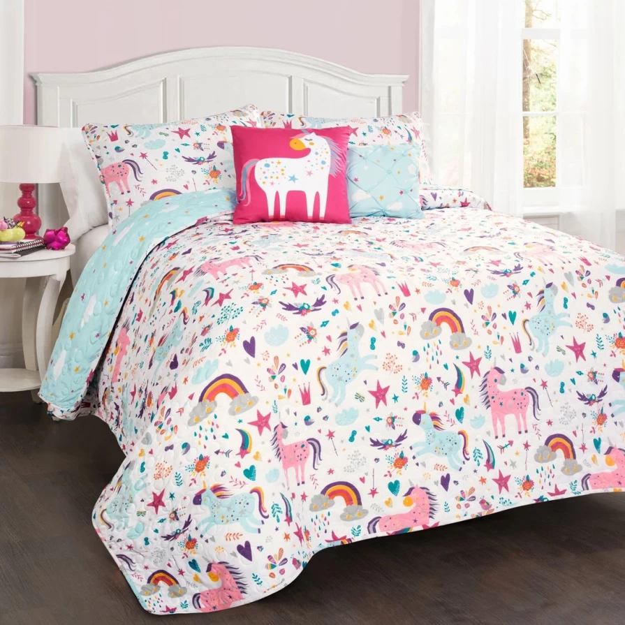 Affordable 5-Piece Unicorn Heart Quilt Set by Lush Decor - Cozy Bedding Collection