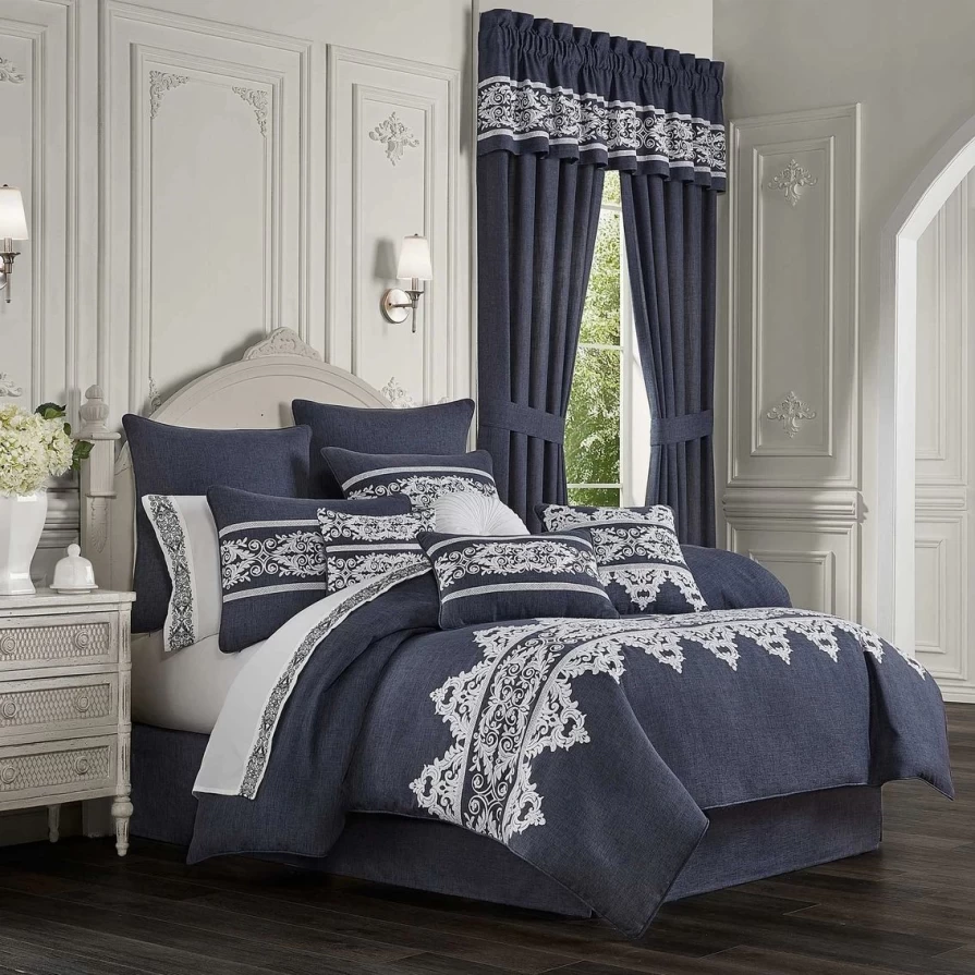 Indigo * Five Queens Court Shelburne Comforter Set - Best Deal for Luxury Bedding