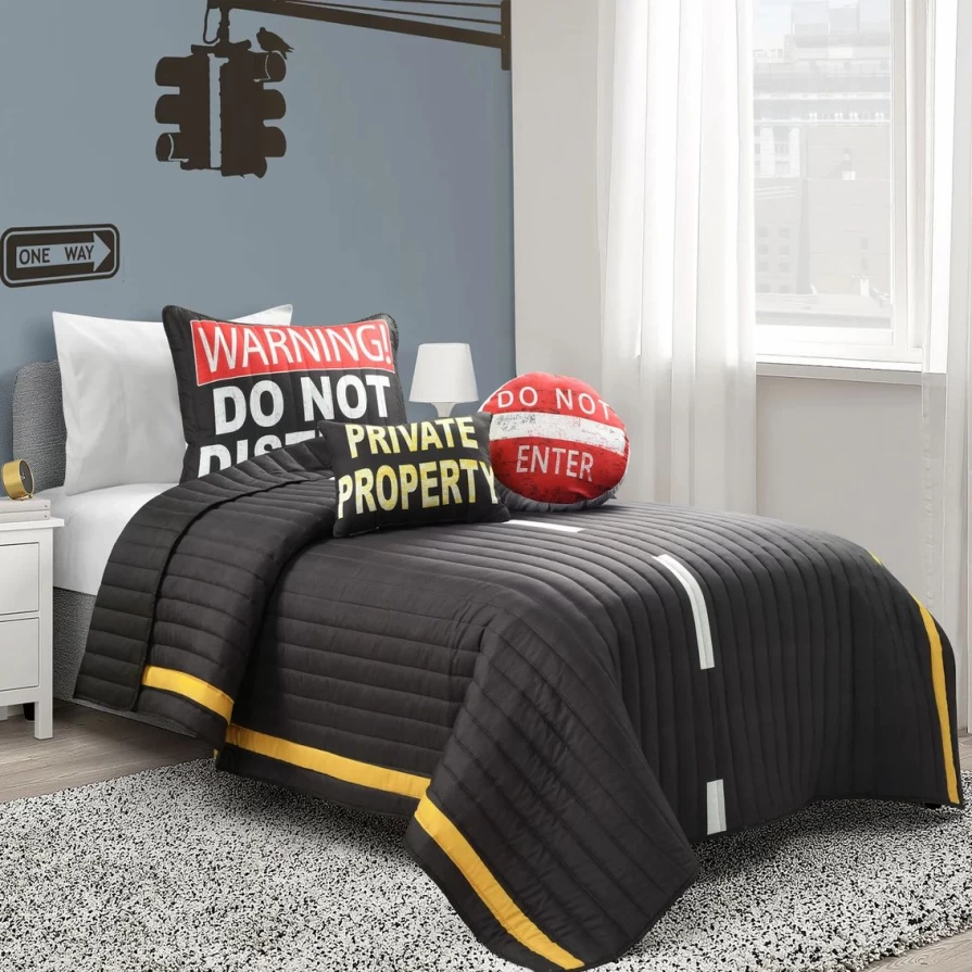 Charcoal & Yellow Reversible Highway Quilt Set - Budget-Friendly Lush Decor Style