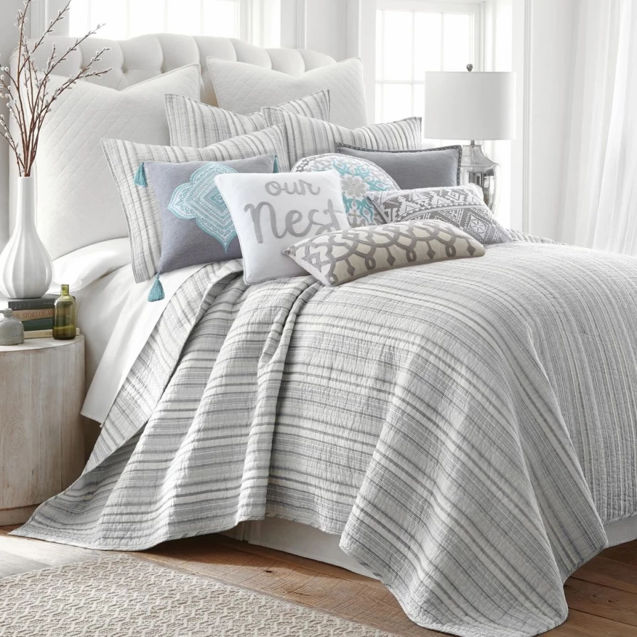 "Premium Bondi Stripe Gray Quilt Set - Luxury Bedding Collection"