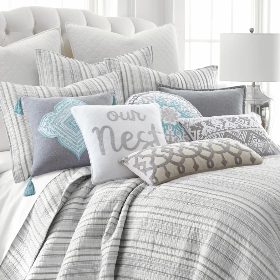 "Premium Bondi Stripe Gray Quilt Set - Luxury Bedding Collection"