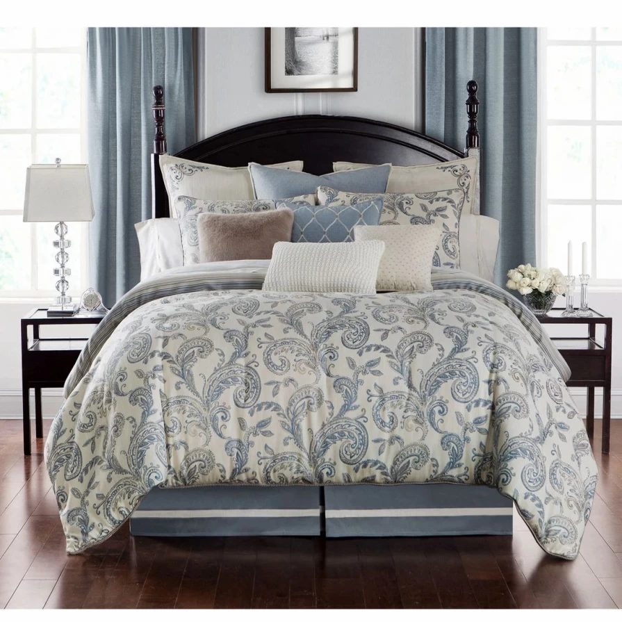 Luxury Waterford Florence Chambray Blue Comforter Set - Premium Bedding Collection