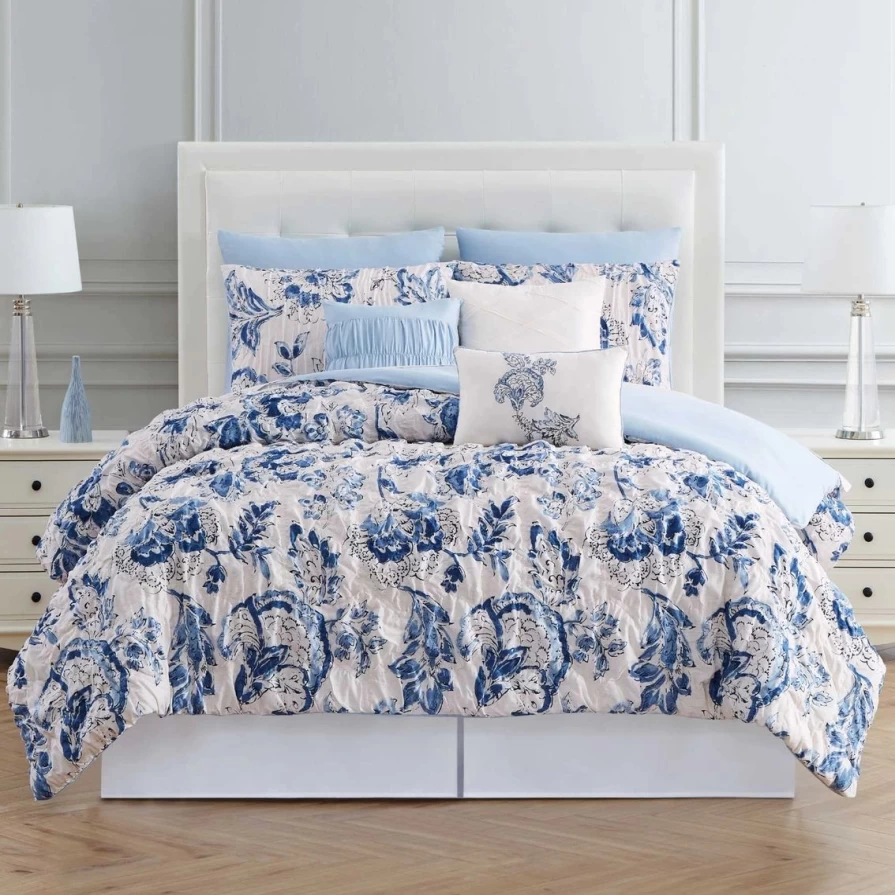 Modern Floral Print Microfiber 8-Piece Comforter Set with Coupon - Soft Bedding Collection