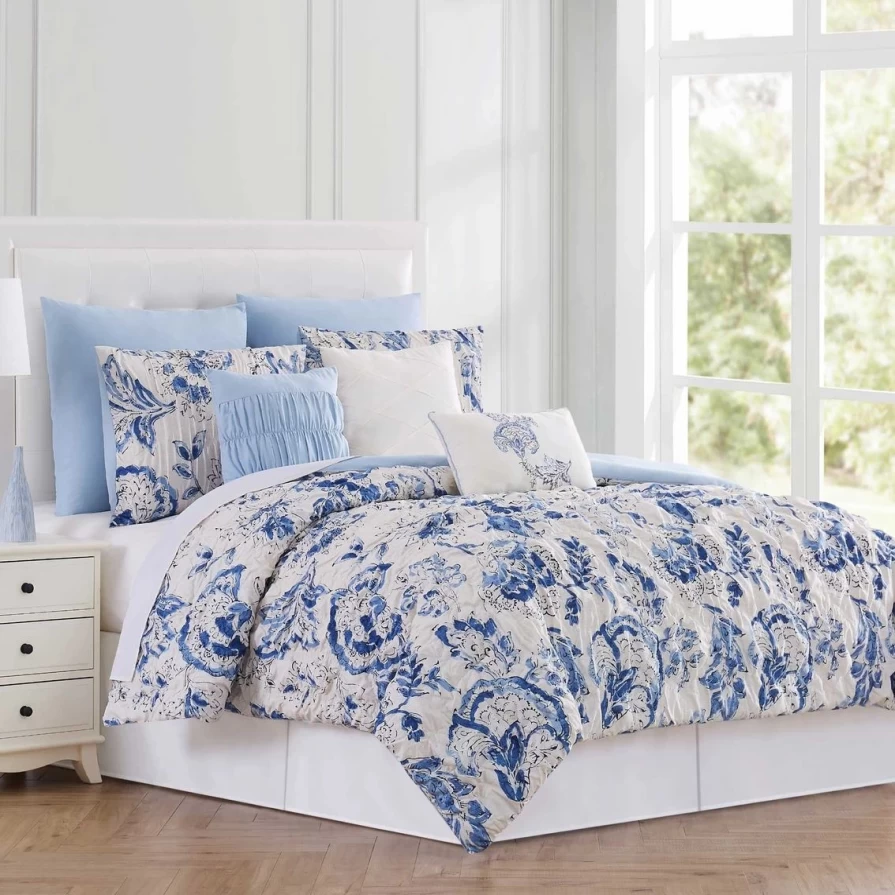 Modern Floral Print Microfiber 8-Piece Comforter Set with Coupon - Soft Bedding Collection