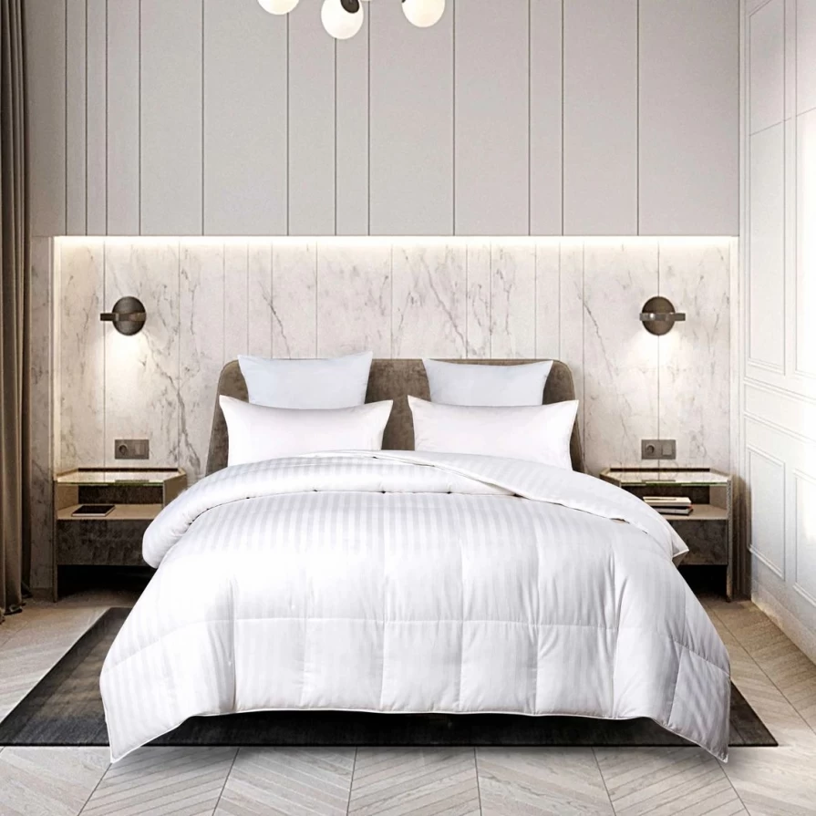 White Siberian Down All Season Comforter - 500 Thread Count Damask Stripe Cover by Blue Ridge Home Fashions