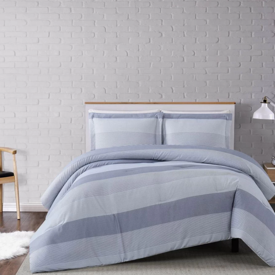 Premium Grey Multi-Stripe 3-Piece Comforter Set - Ultra Soft Bedding Collection