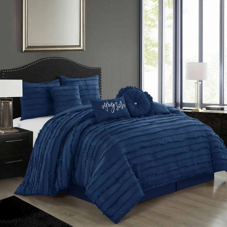 Navy Merle 7-Piece Comforter Set by Nanshing America Inc – Soft Bedding Collection