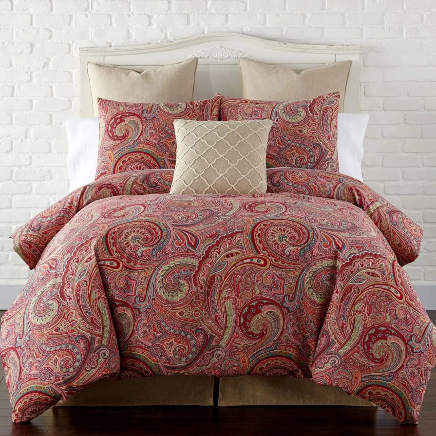 "Spruce Red Duvet Cover Set - Premium Soft Bedding by Levtex Home - Limited Time Discount"