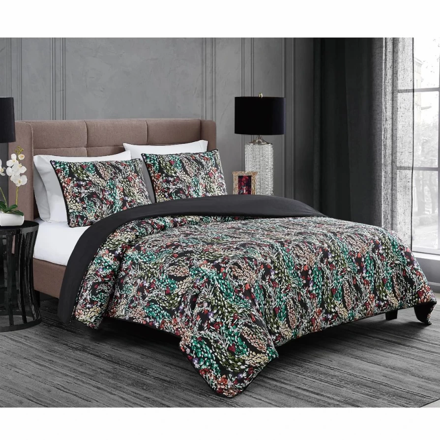 Luxury Floral 3-Piece Duvet Cover Set by Badgley Mischka - Elegant Cassat Design for Bedroom Decor