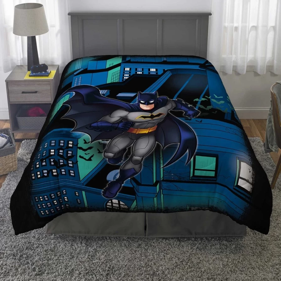 Warner Bros Batman Themed Twin/Full Comforter Set - Official DC Superhero Bedding Collection
