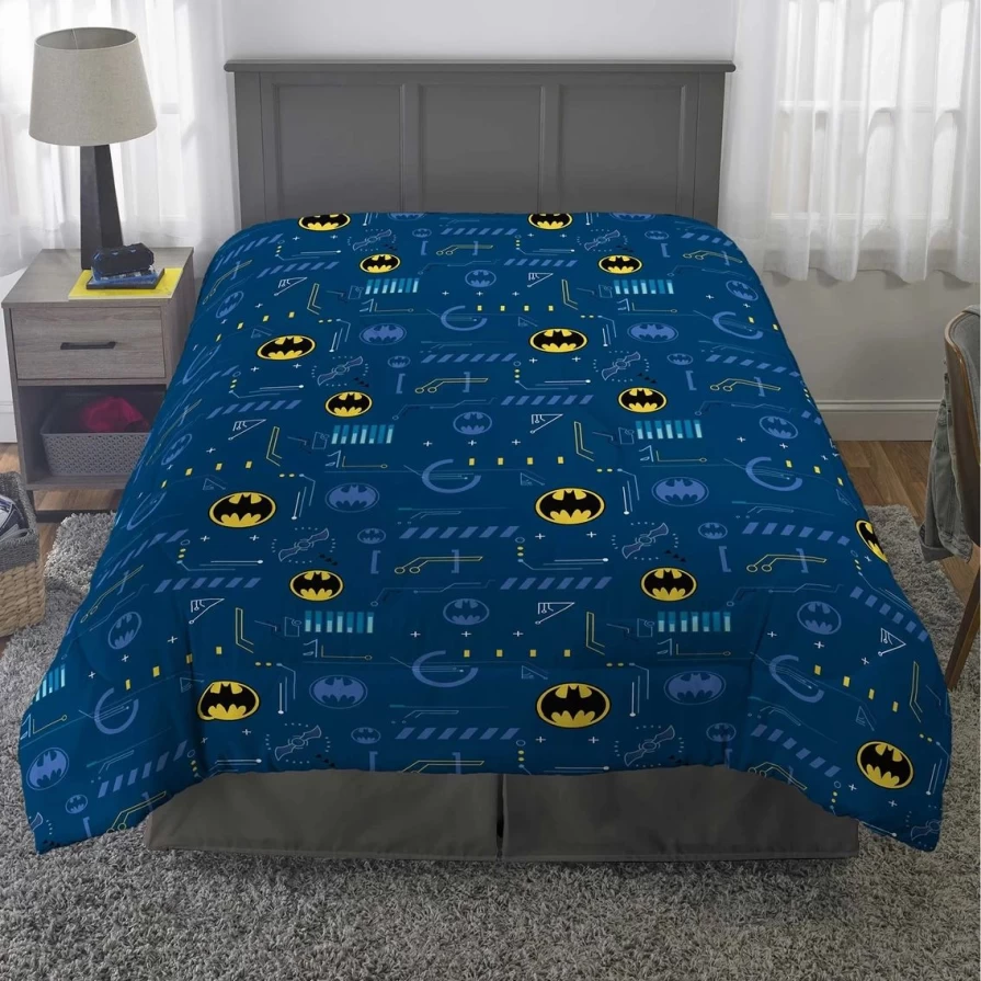 Warner Bros Batman Themed Twin/Full Comforter Set - Official DC Superhero Bedding Collection