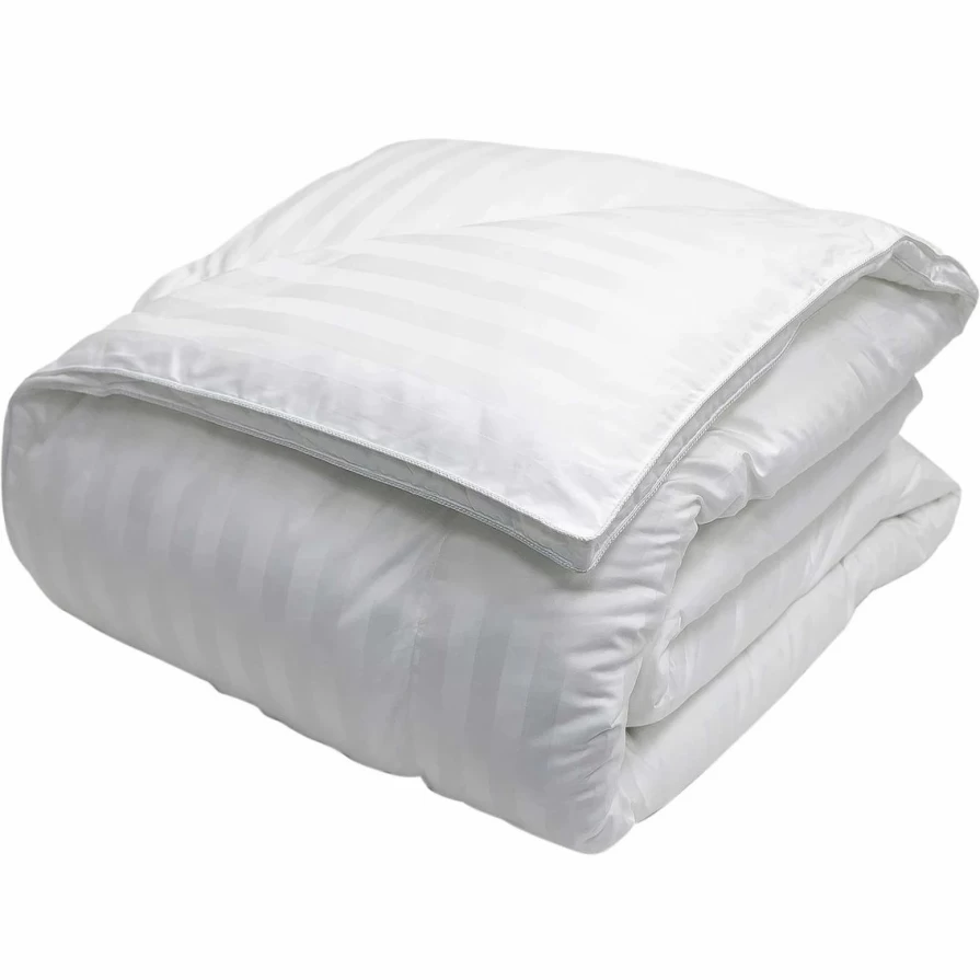 White Down-Alternative Comforter - 500 Thread Count Damask Stripe Cotton Cover - Blue Ridge Home Fashions