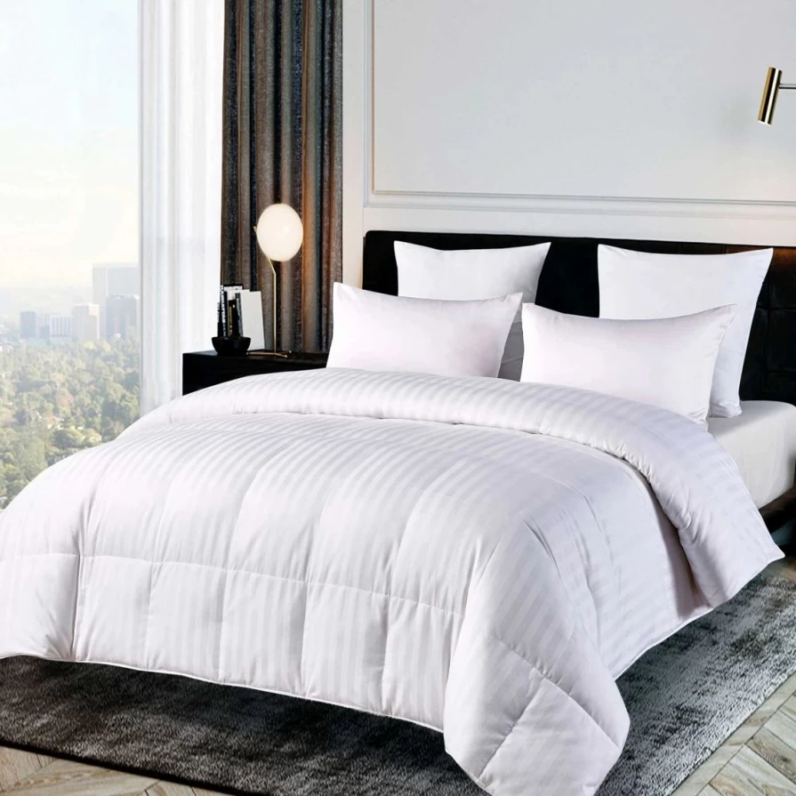 White Down-Alternative Comforter - 500 Thread Count Damask Stripe Cotton Cover - Blue Ridge Home Fashions