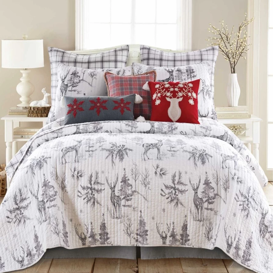 "Villa Lugano Sleigh Bells Quilt - Cozy Holiday Bedding by Levtex Home"