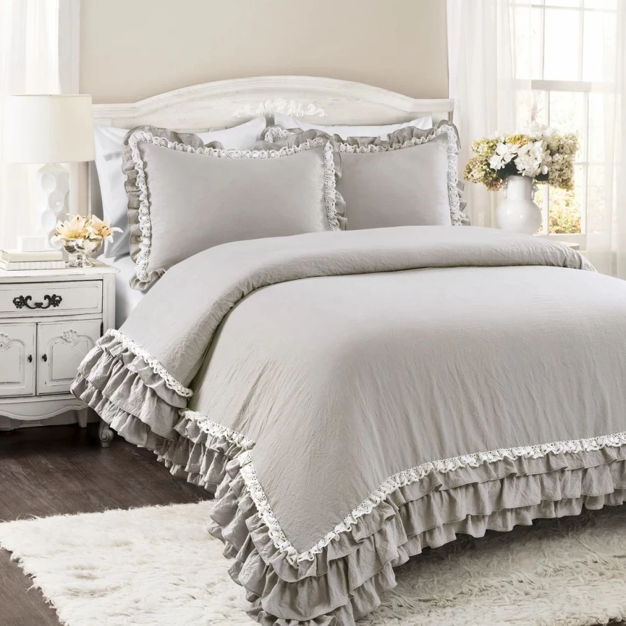 "Lush Decor Ella 3-Piece Comforter Set - Shabby Chic Ruffle Lace Design"